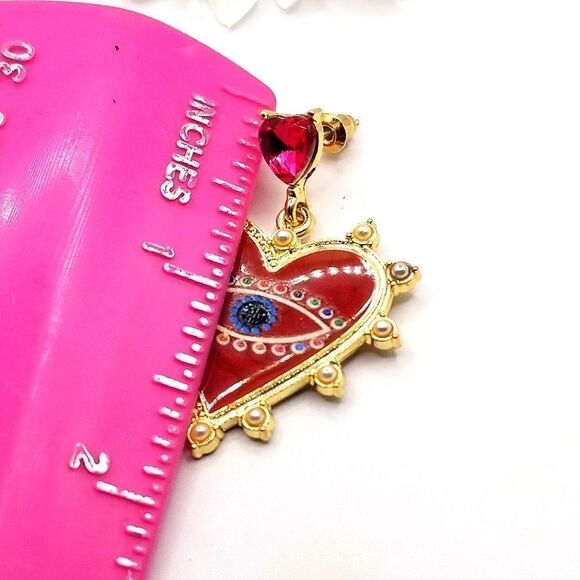 Evil eye heart shaped Dangle earrings. - Picture 4 of 4